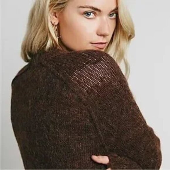 Free People Santa Cruz Alpaca Wool Maxi Brown Cardigan Sweater - Picture 4 of 8